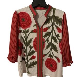 Floral Red & White Women's Blouse
